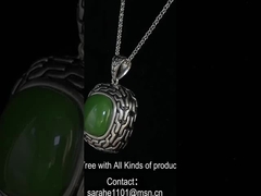 9.48g 925 은 보석 Pendant 진주 사슬 14x14mm 쿠션 녹색 자이드 Pendant