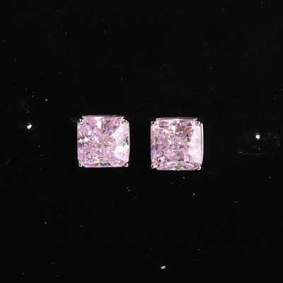 공주는 핑크색 결정 다이아몬드 스터드 925 스터링 실버 보석용원석 귀걸이를 줄였습니다