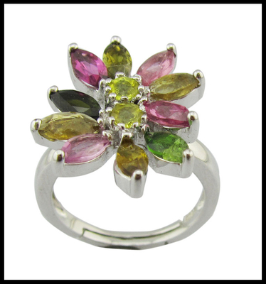 우아한 패션 투르말린을 위한 둥근 모양과 타원형 모양의 스타일리시한 로디움 접착 gemstone 반지