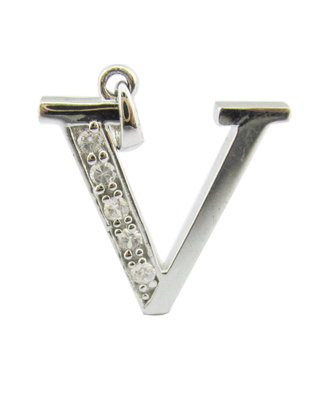 V 글자 18K 금 다이아몬드 알파벳 글자 Pendant 1.5mm Zirconia 목걸이 (S925 사용자 지정 로고)