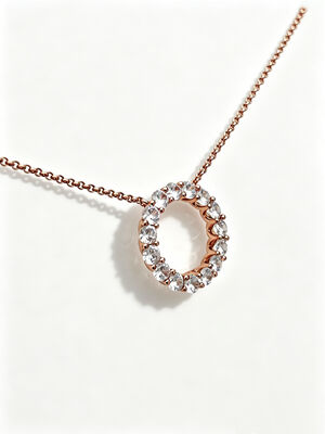 925 Silver CZ Pendant 0 shape Featuring White AAA CZ Stones Solitaire Open 0 Circle Design Rose Gold Plated Mirror Polished Finish Dainty Jewelry 20.5mm Diameter ，Rose Gold， 3.5mm Round AAAAA Stone