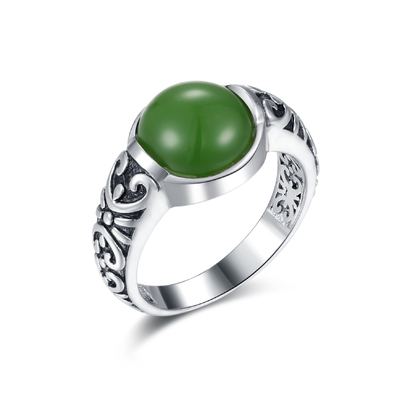 조각하는 925 은 보석용원석은 10x10mm 라운드 모양이 형성된 다크 그린 제이드 벨소리를 울립니다