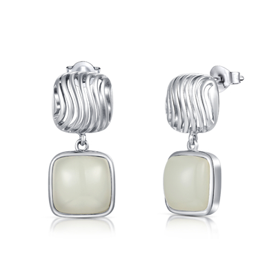 10x10mm 쿠션 흰옥 스터드 귀고리 925는 미니멀리즘 스타일에 은을 입힙니다