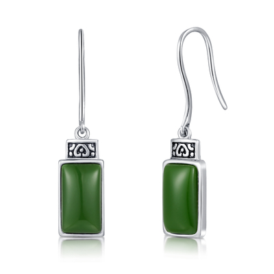 둥근 보석 925 스터링 실버 보석용원석 귀고리 7x12mm 사각형 녹색 제이드