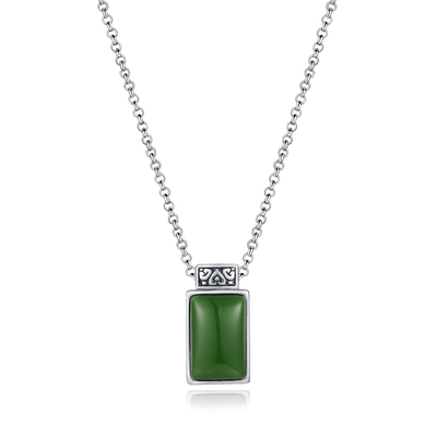 2.08g 925 은 보석용원석 매달리는 구슬 사슬 9x14mm 사각형 녹색 제이드 펜던트