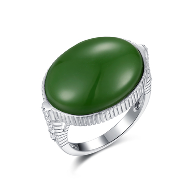 궁수자리 탄생석 녹색 제이드 벨소리 스터링 실버 16x20mm 계란형